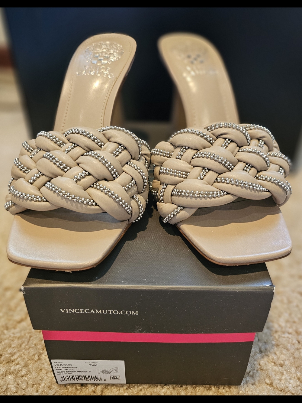 Vince Camuto Braided Beige Slide Sandal with Rhinestone Accents - Picture 3 of 3